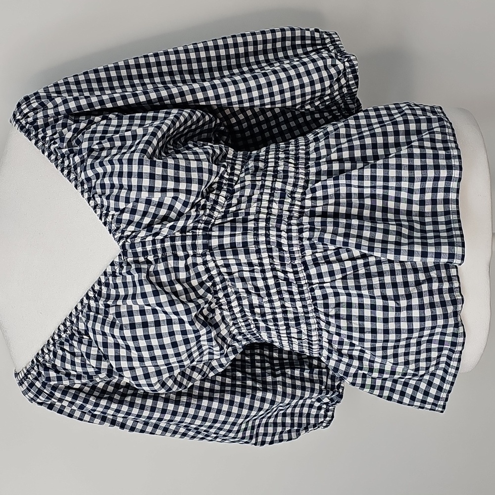 Old Navy Black &‎ White Empire Smocked Waist Puff Sleeves Checkered Blouse